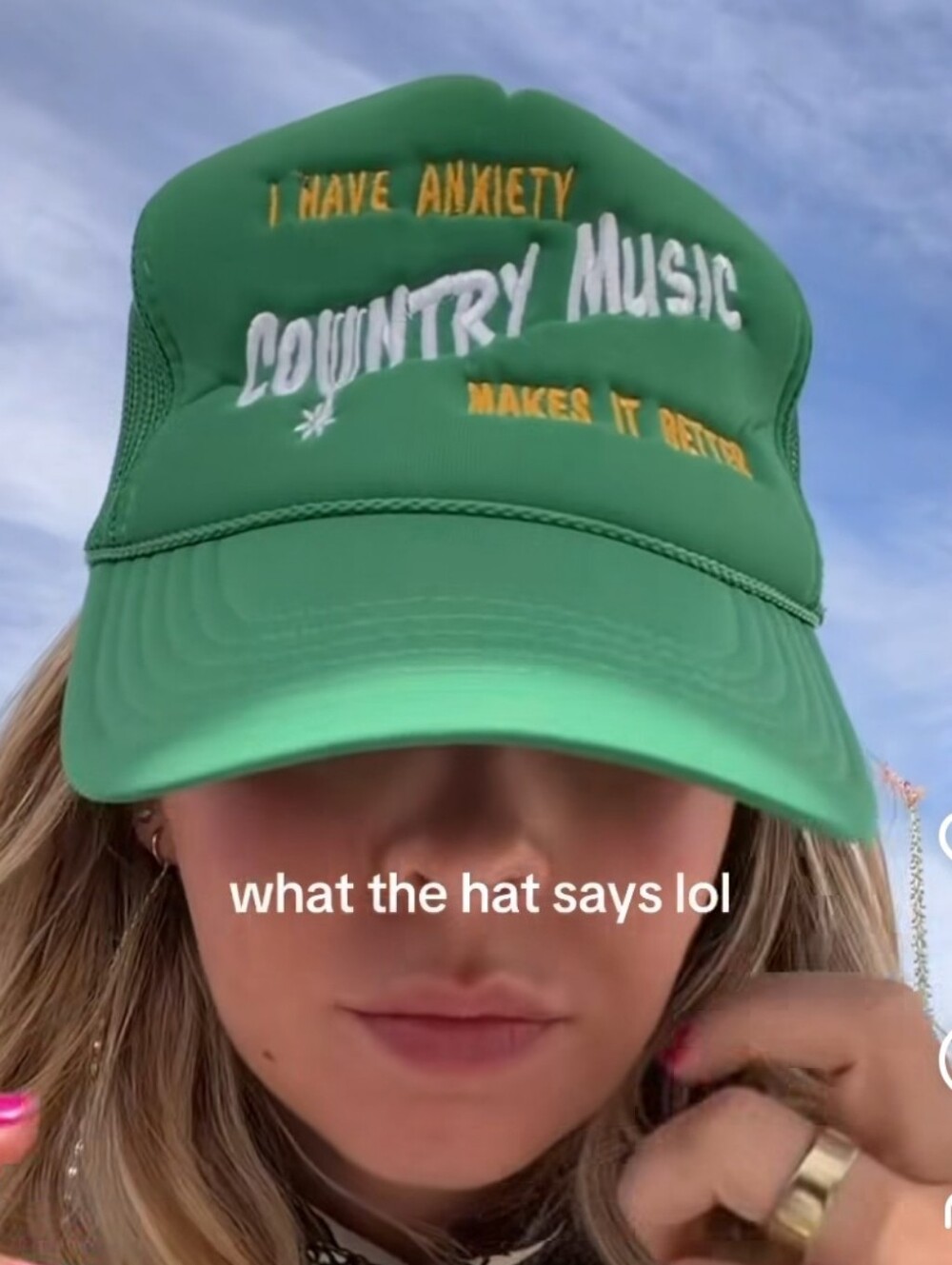 "I Have Anxiety & Country Music" Graphic Trucker Hat | Kelly Green - Picture 3 of 10